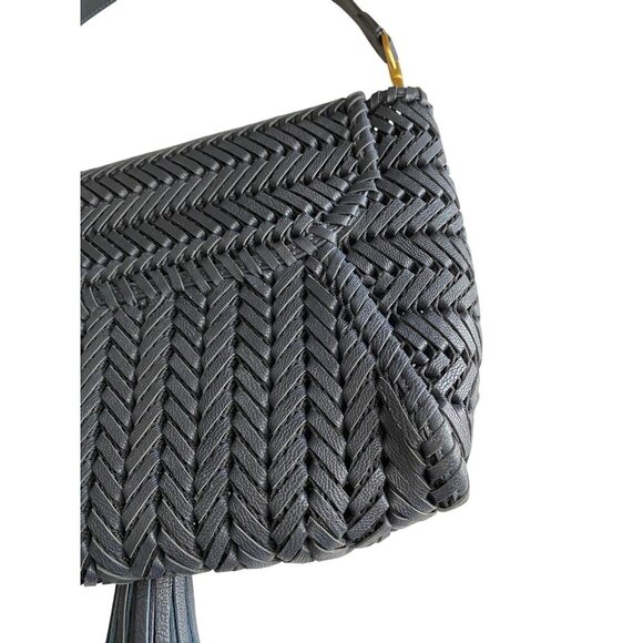 Anya Hindmarch Neeson Tassel Shoulder Bag Capra Leather Dark Marine Blue Woven - Picture 6 of 14